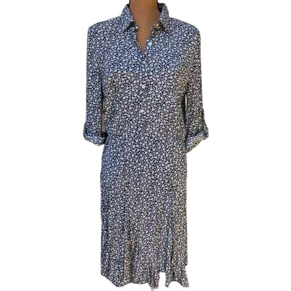 Y2K Chelsea & Violet Handkerchief Hem Shirt Dress S Ditsy Floral Bell Sleeves - Picture 1 of 16